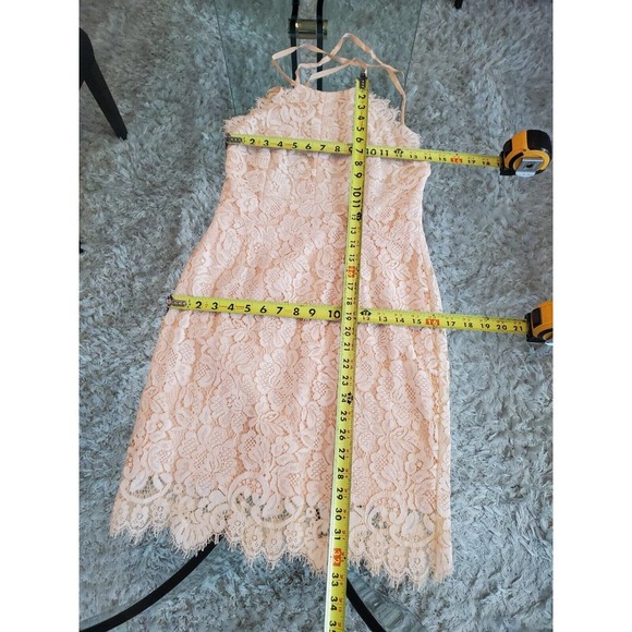 Dress Forum Ivory Lace Scalloped High Neck Midi Criss Cross Back Dress Size S - Picture 11 of 11